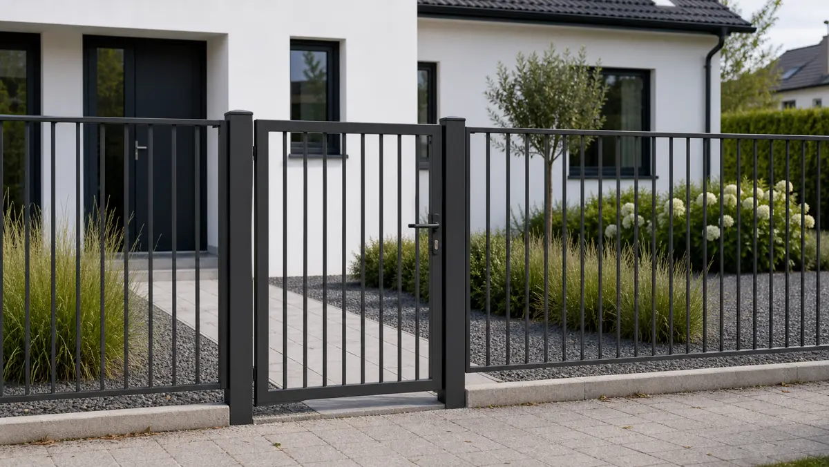 Moderner Metallzaun mit passender Gartentür